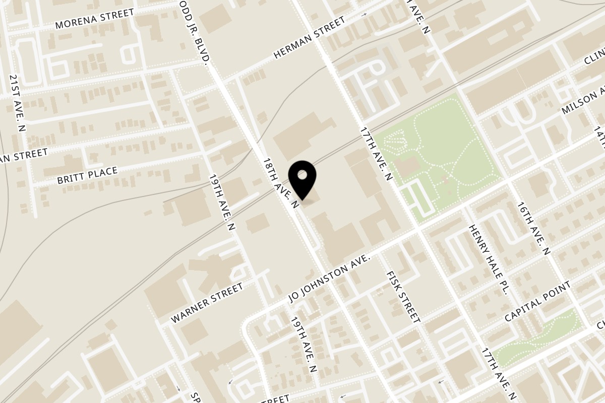 Map showing the location of Little Chicago Pizzeria And Grill on 614 18th Avenue N in Nashville